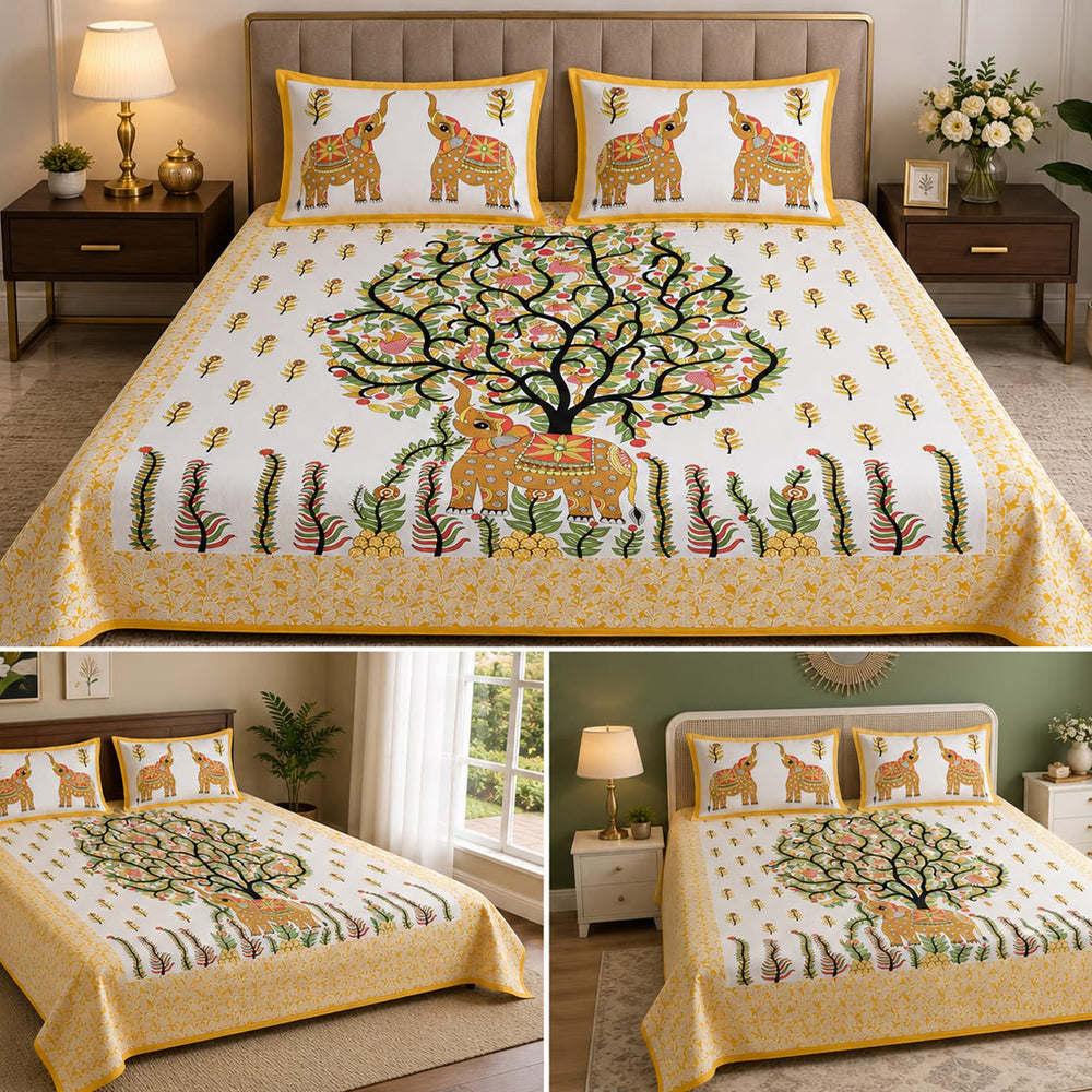 Gajraj Sunehri Heritage Printed Cotton Bedsheet
