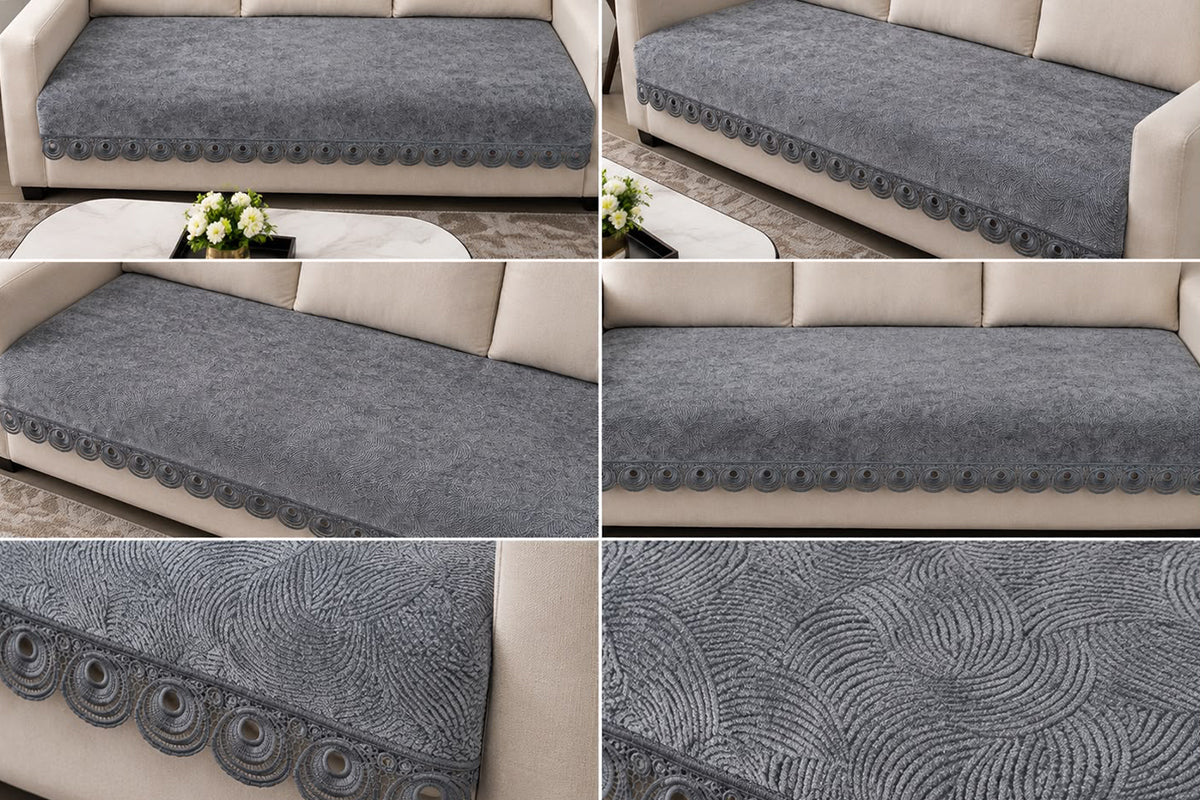 Roma Dark Grey Embossed Sofa Cover