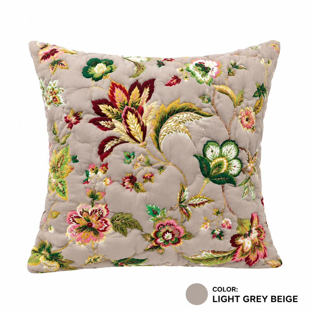 Flora Quilted Cushion Cover – Light Grey Beige | 16 × 16 Inches