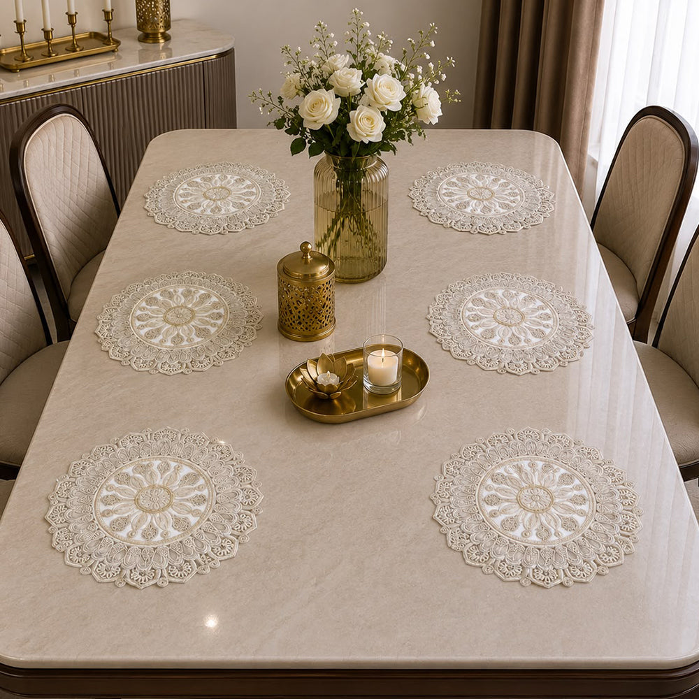 Celestial Mandala Lace Table Mat – Set of 6 (40 × 40 CM)