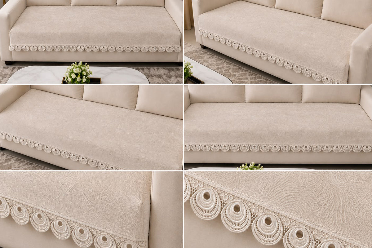 Roma Ivory Embossed Sofa Cover