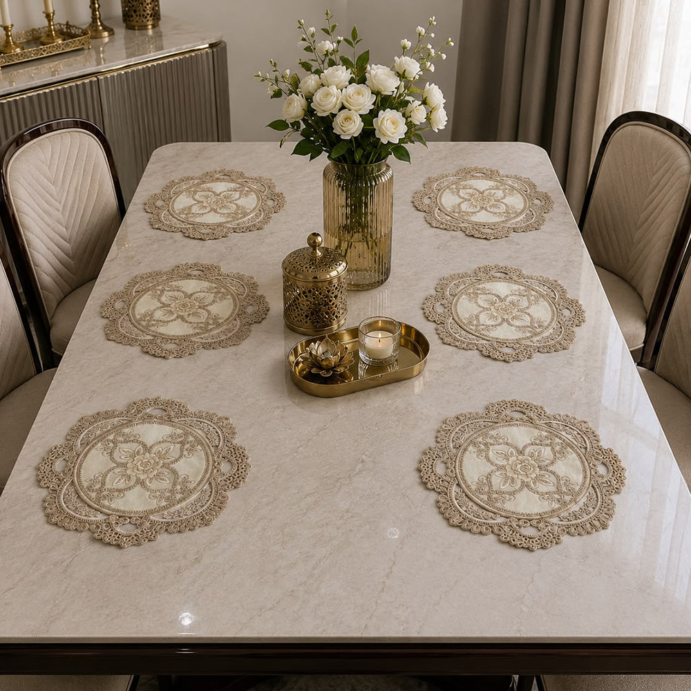 Floral Lace Round Table Mats – Set of 6 (40 × 40 CM)