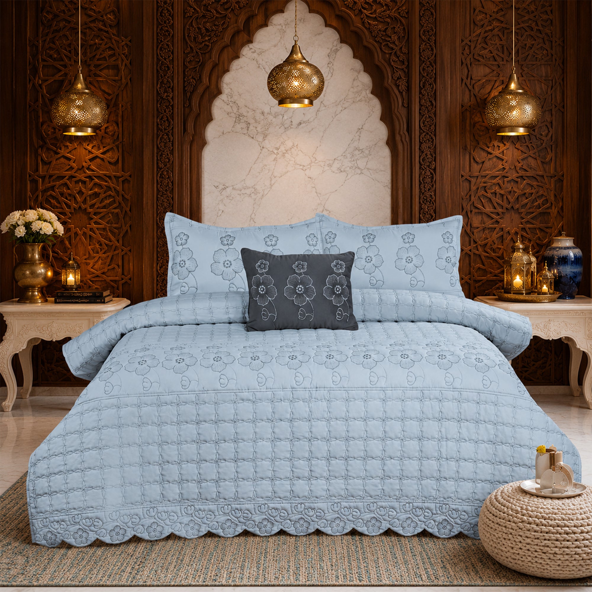 Blue Rose Soft Cotton Fabric Bedding Set – 5 Pieces