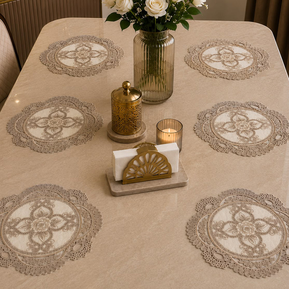 Victorian Rose Embroidered Table Mat – Set of 6 (40 × 40 CM)