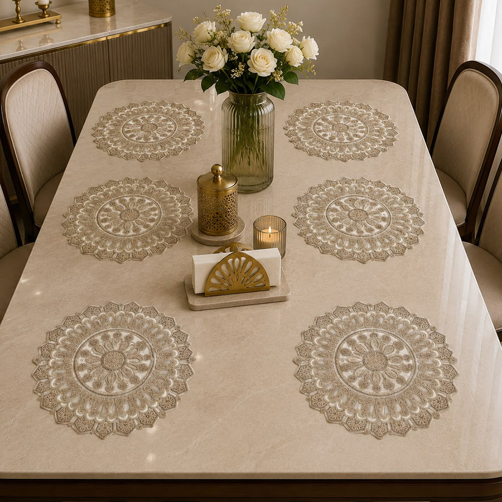 Royal Sunburst Lace Table Mat – Set of 6 (40 × 40 CM)