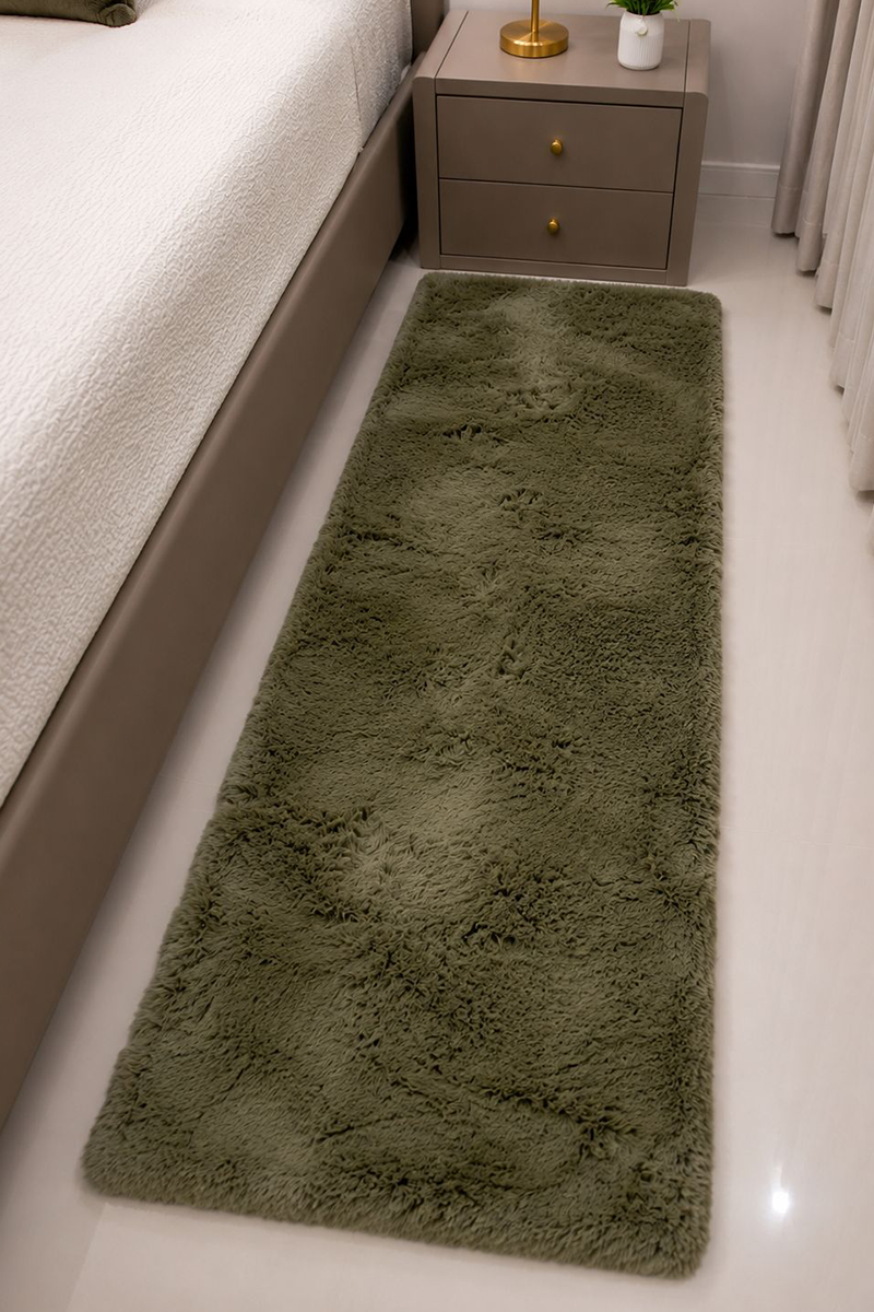 Olive Green Rabbit Fur Runner -  60 × 150 CM