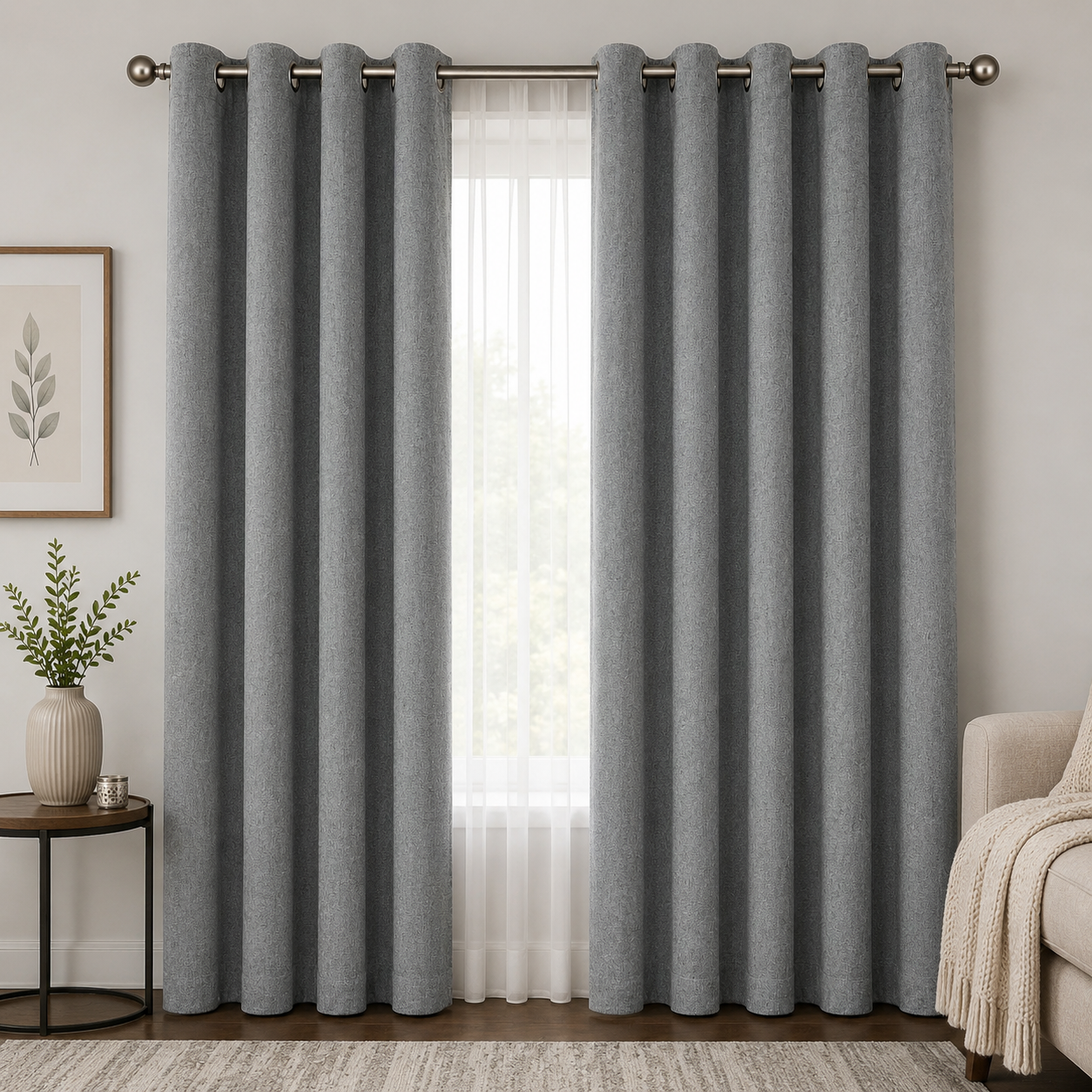 100% Blackout Curtains Jute Finish Stuff - Grey