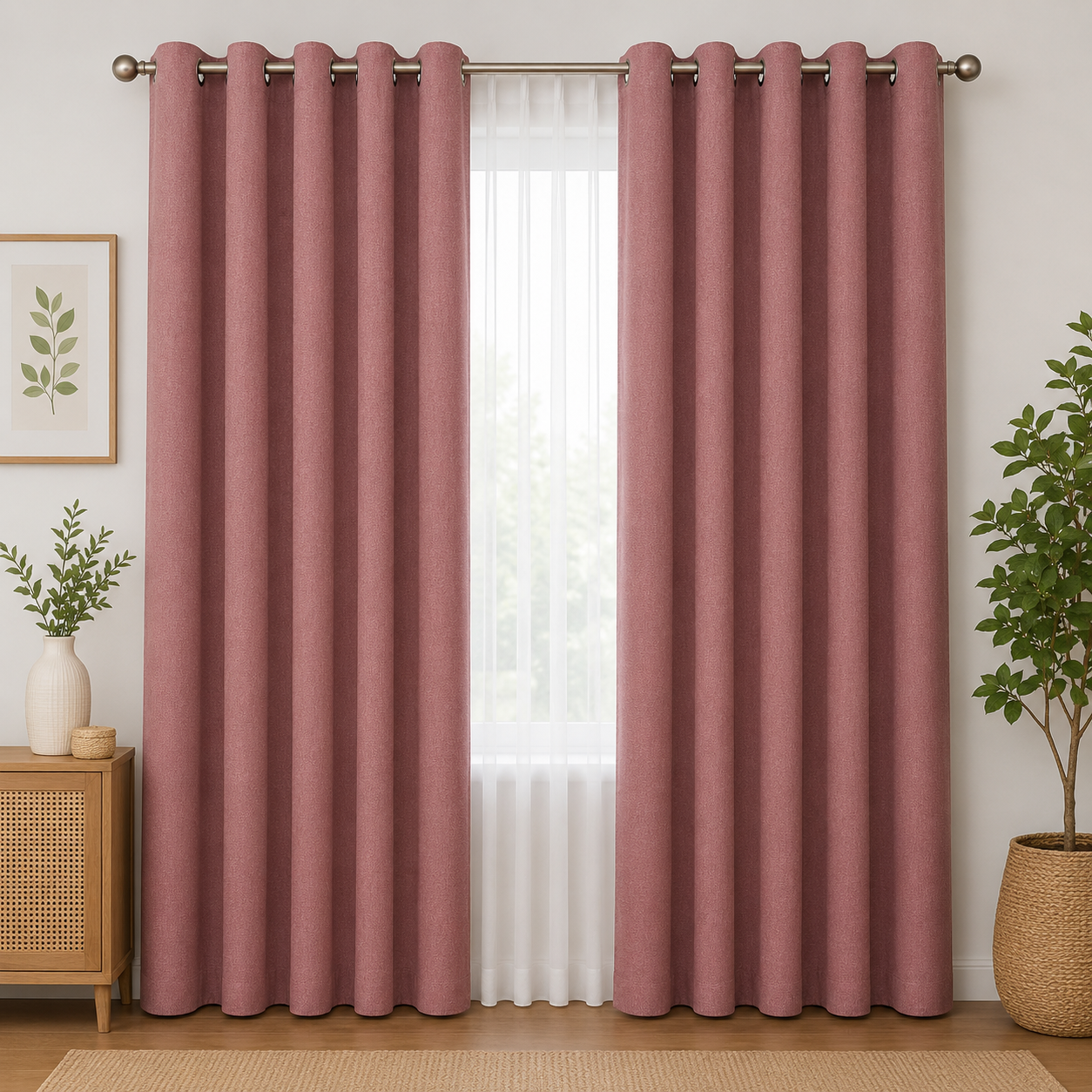 100% Blackout Curtains Jute Finish Stuff - Pink