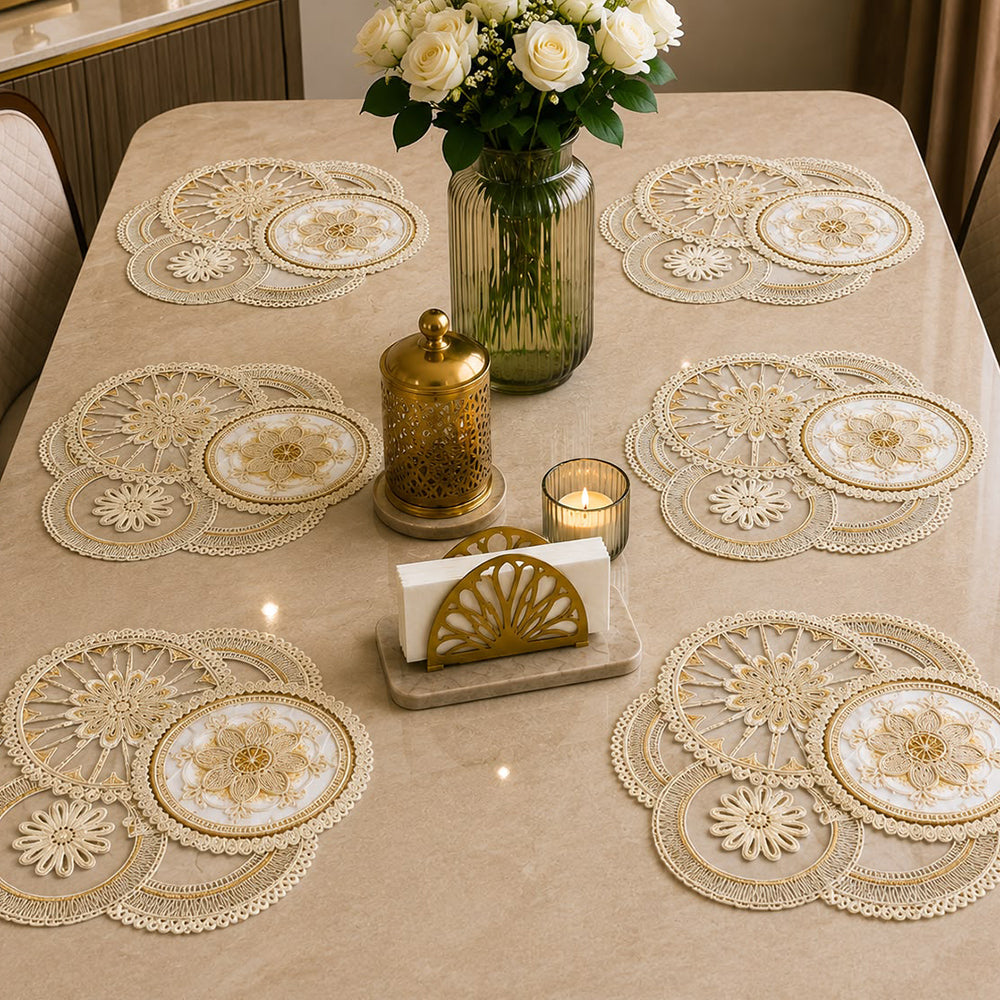 Aurora Bloom Layered Table Mat Set – Set of 6 (40 × 40 CM)