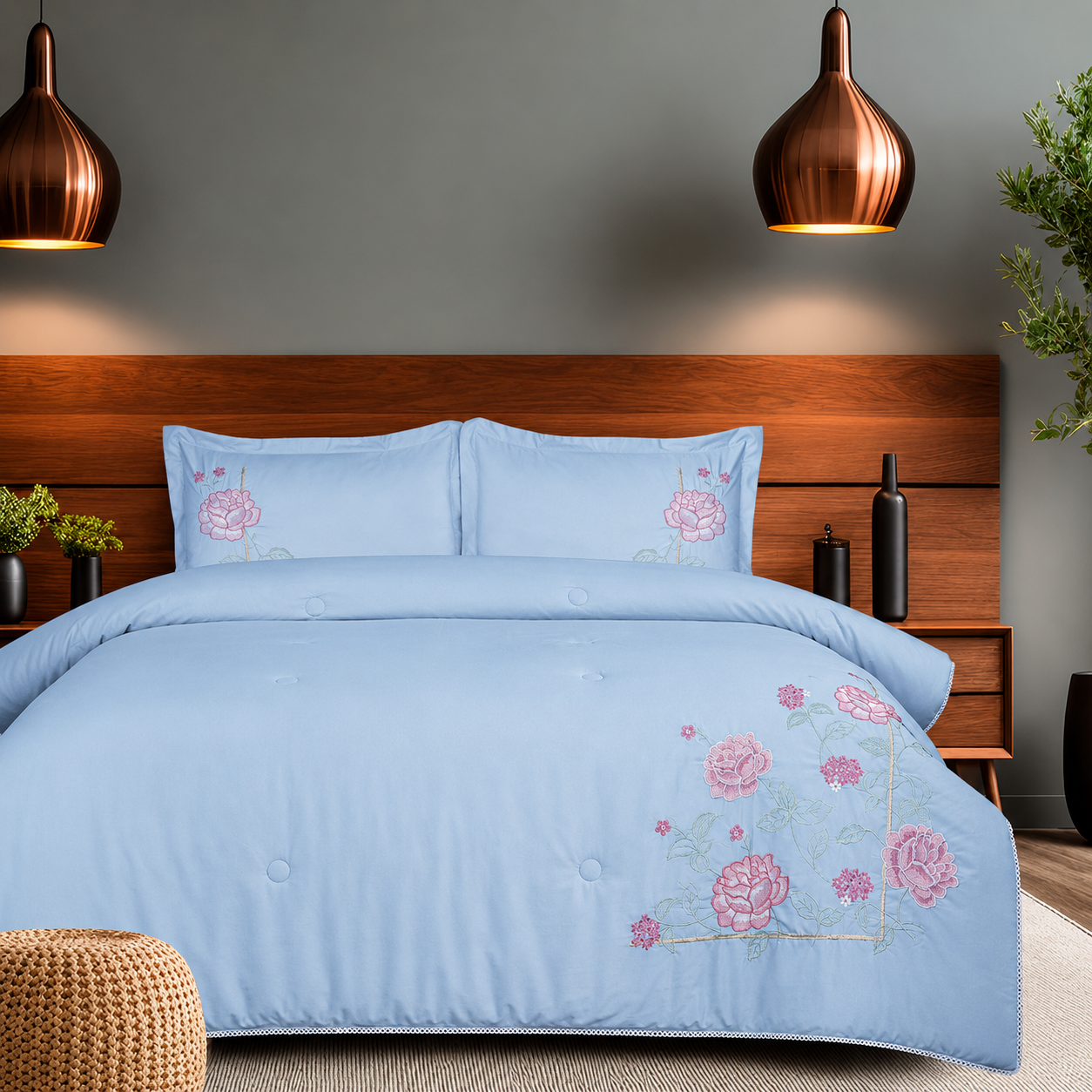 Sky Blossom Smooth Cotton Fabric 4 Piece Bedding Set