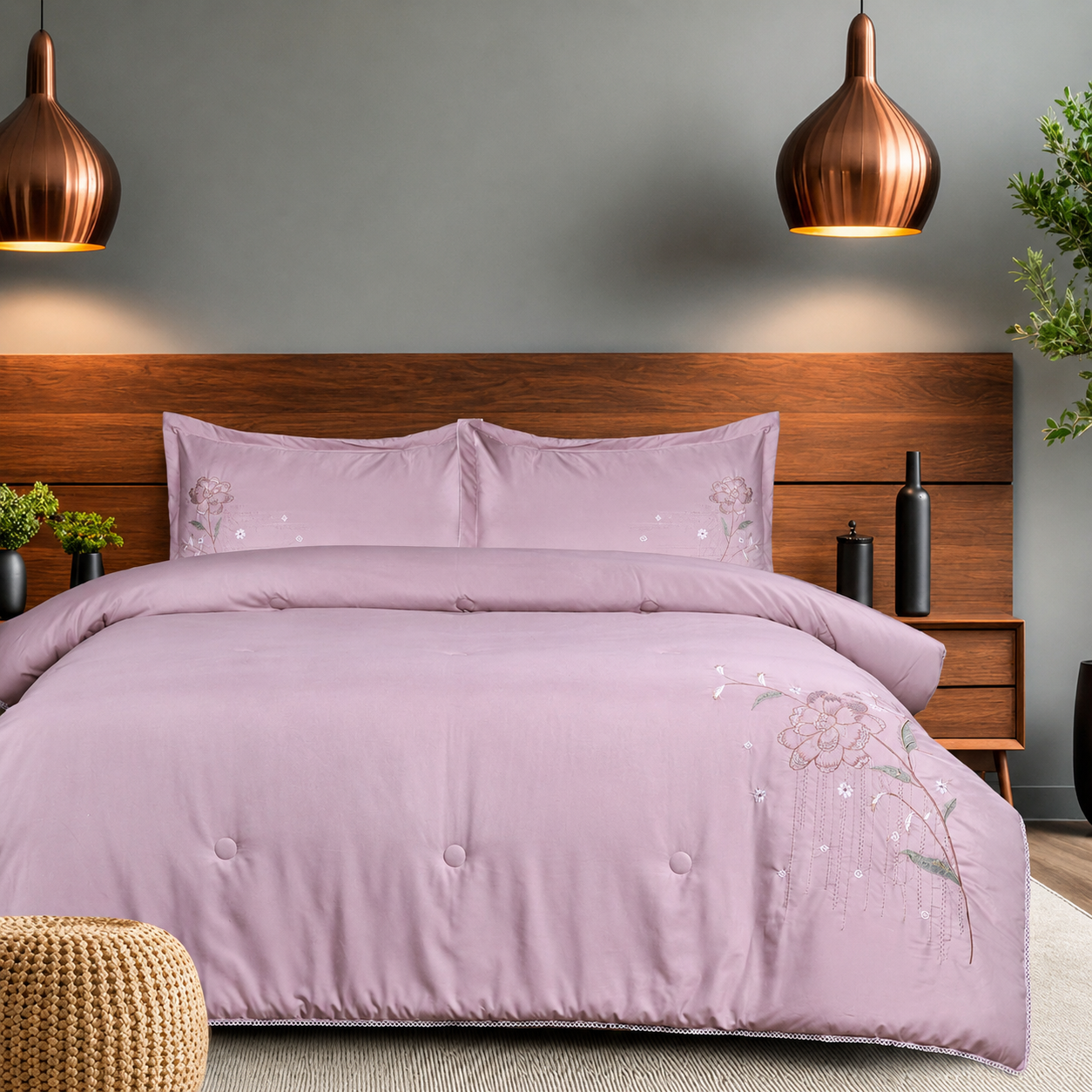 Blush Blossom Smooth Cotton Fabric 4 Piece Bedding Set