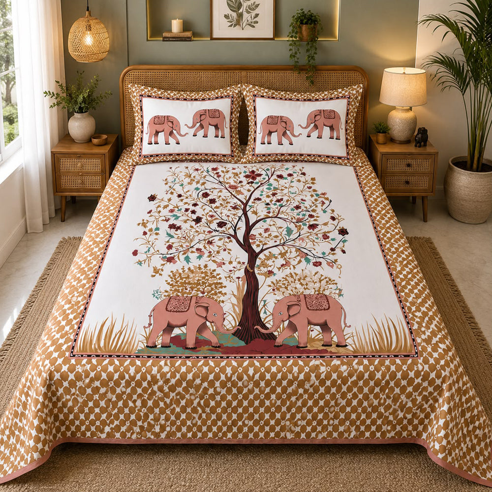 Gajraj Gulabi Heritage Printed Cotton Bedsheet