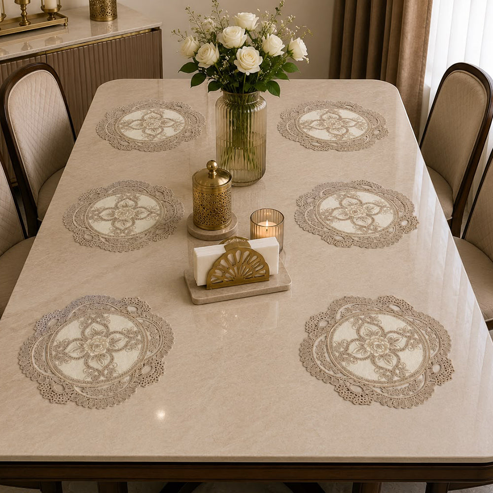 Victorian Rose Embroidered Table Mat – Set of 6 (40 × 40 CM)