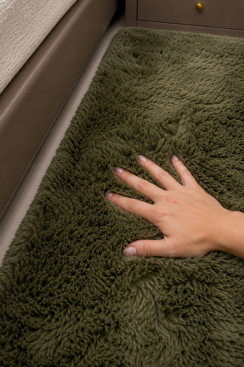 Olive Green Rabbit Fur Runner -  60 × 150 CM