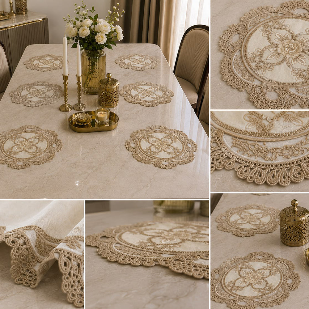 Floral Lace Round Table Mats – Set of 6 (40 × 40 CM)