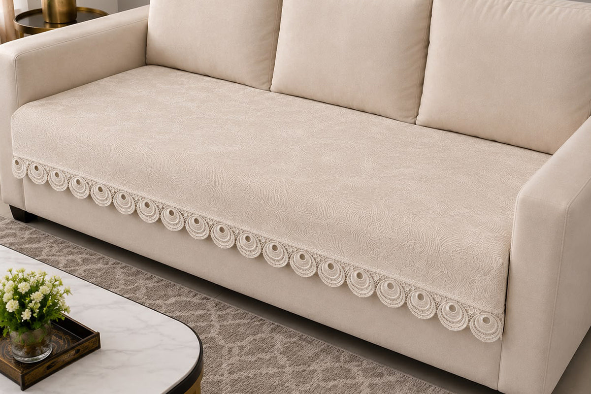 Roma Ivory Embossed Sofa Cover
