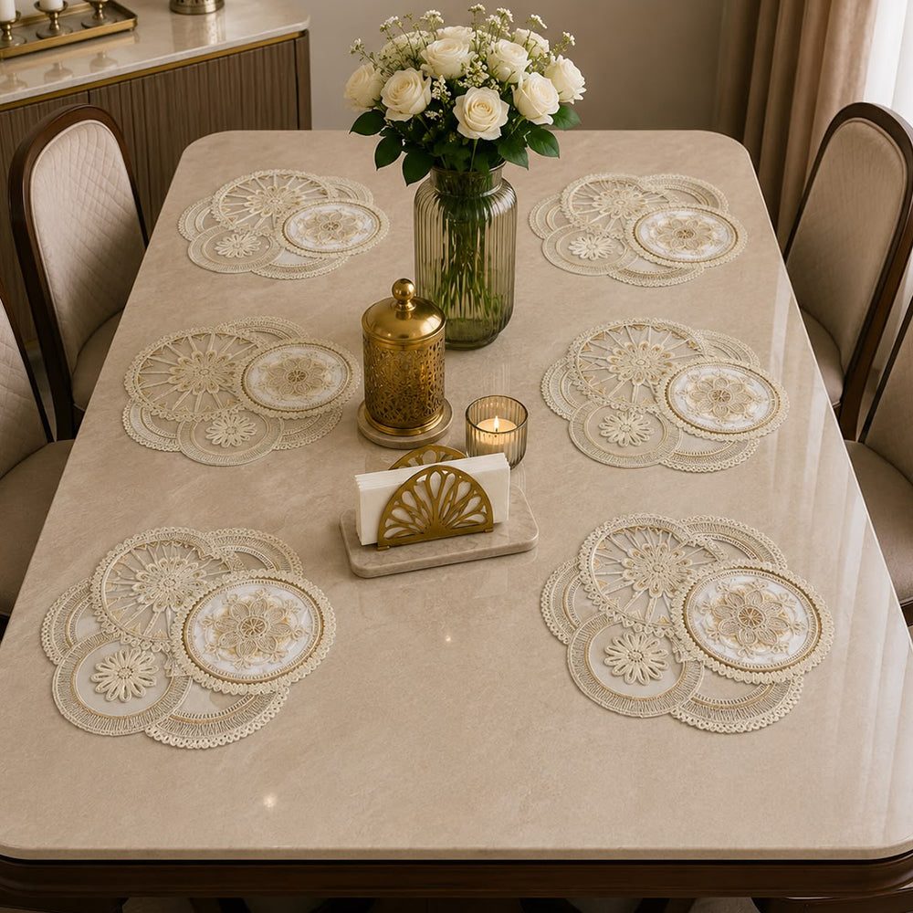 Aurora Bloom Layered Table Mat Set – Set of 6 (40 × 40 CM)