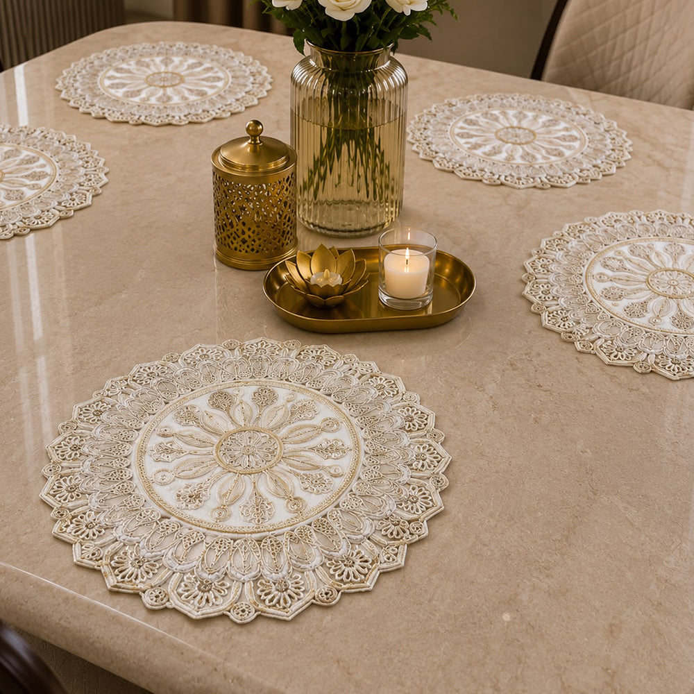 Celestial Mandala Lace Table Mat – Set of 6 (40 × 40 CM)