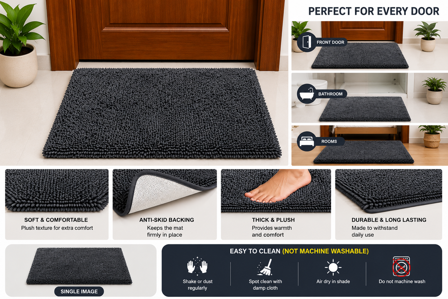Tejas Premium Microfiber Door Mat - Grey
