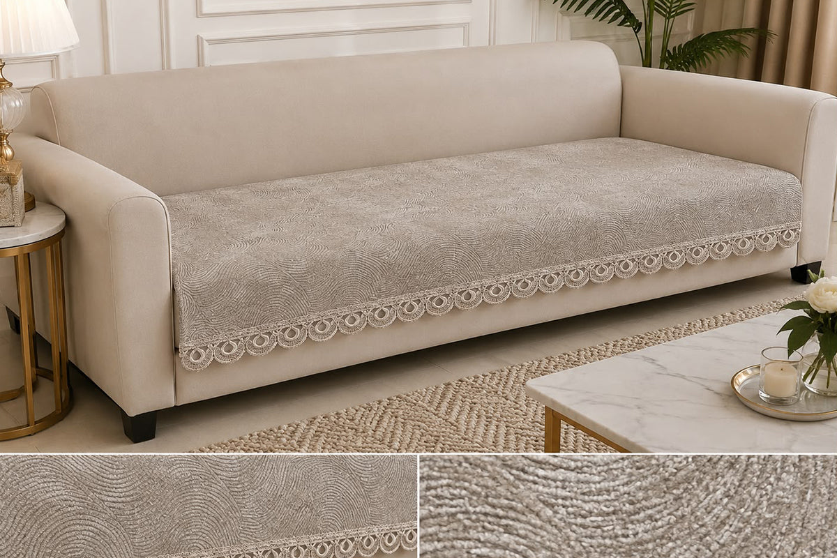 Roma Beige Embossed Sofa Cover