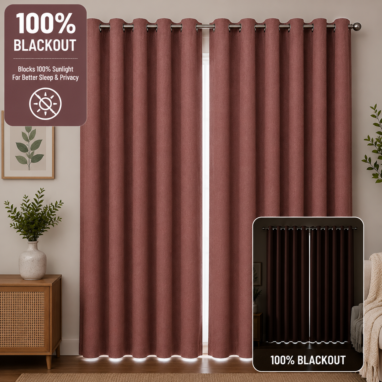 100% Blackout Curtains Jute Finish Stuff - Pink