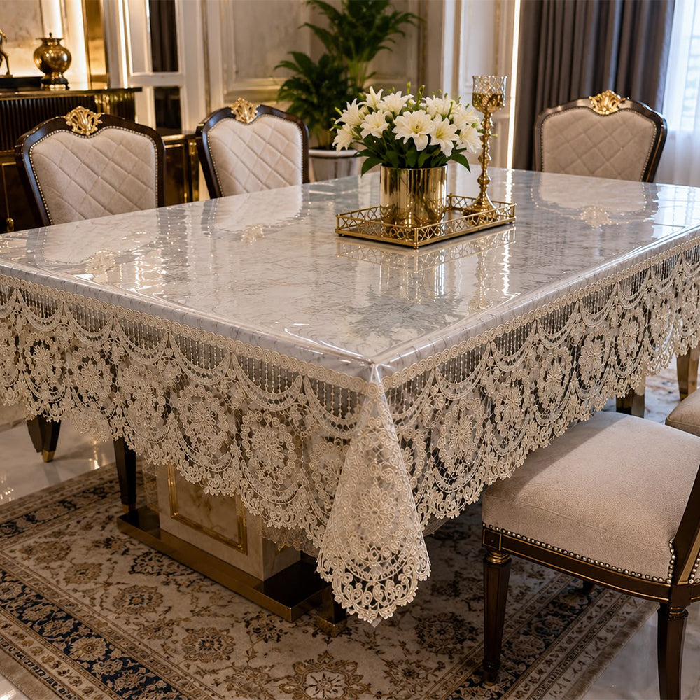 Victoria Lace Crystal Clear Table Cover