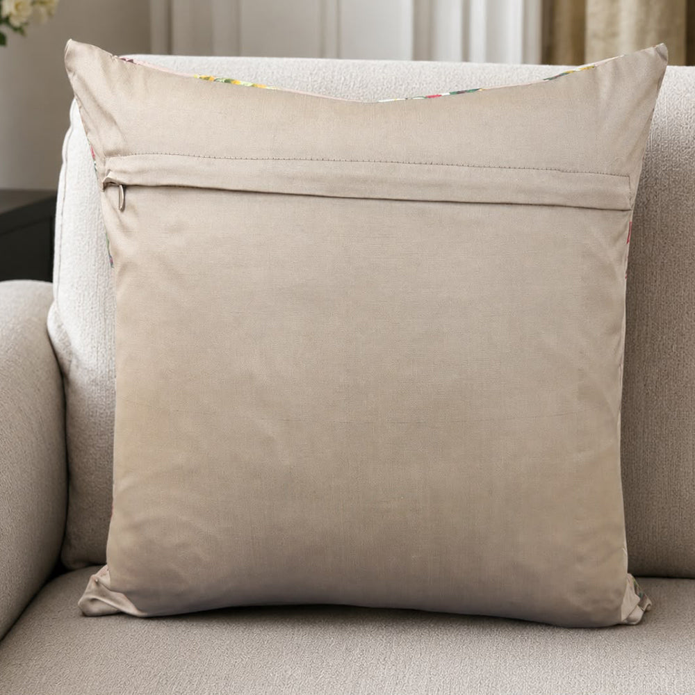 Flora Quilted Cushion Cover – Light Grey Beige | 16 × 16 Inches