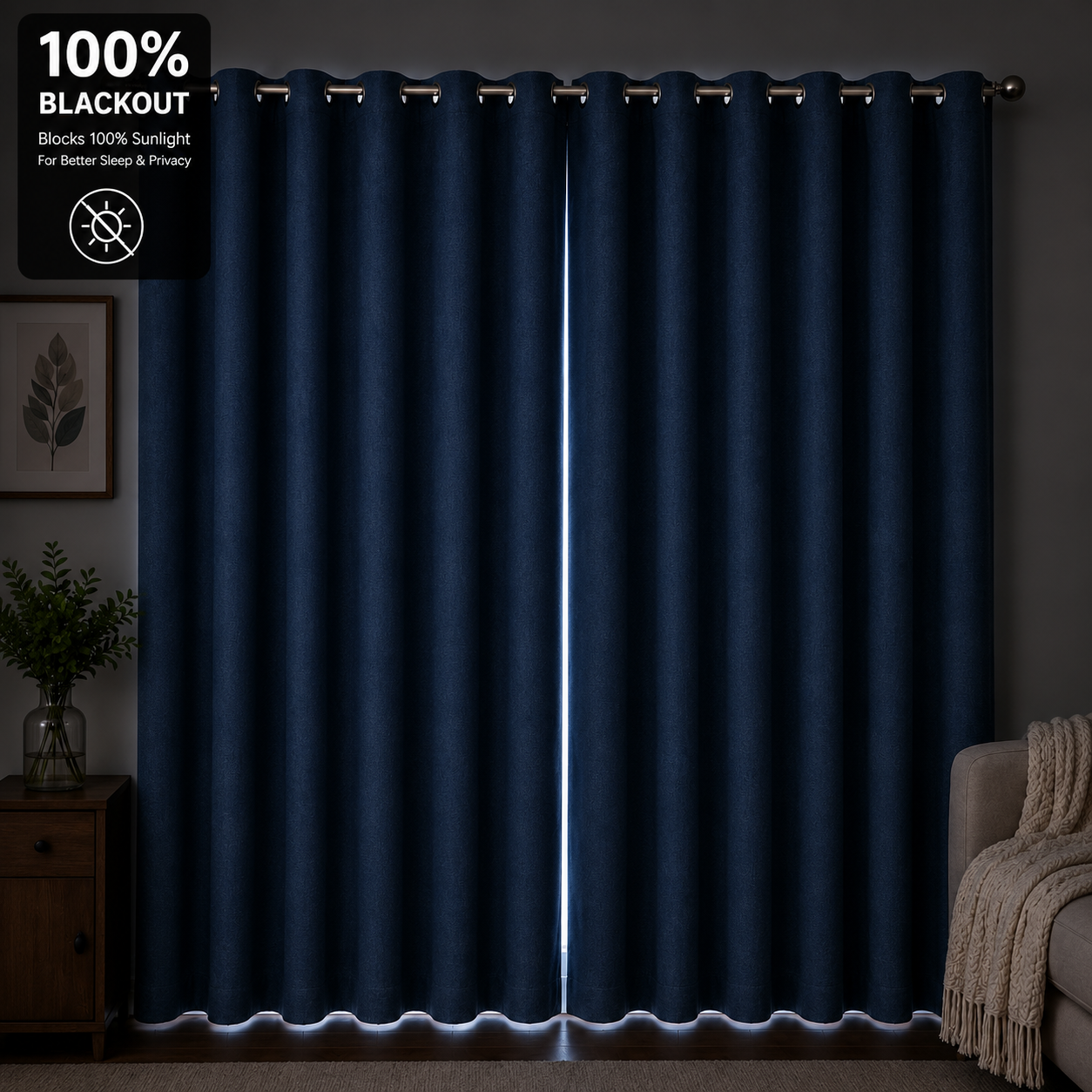 100% Blackout Curtains Jute Finish Stuff - Blue