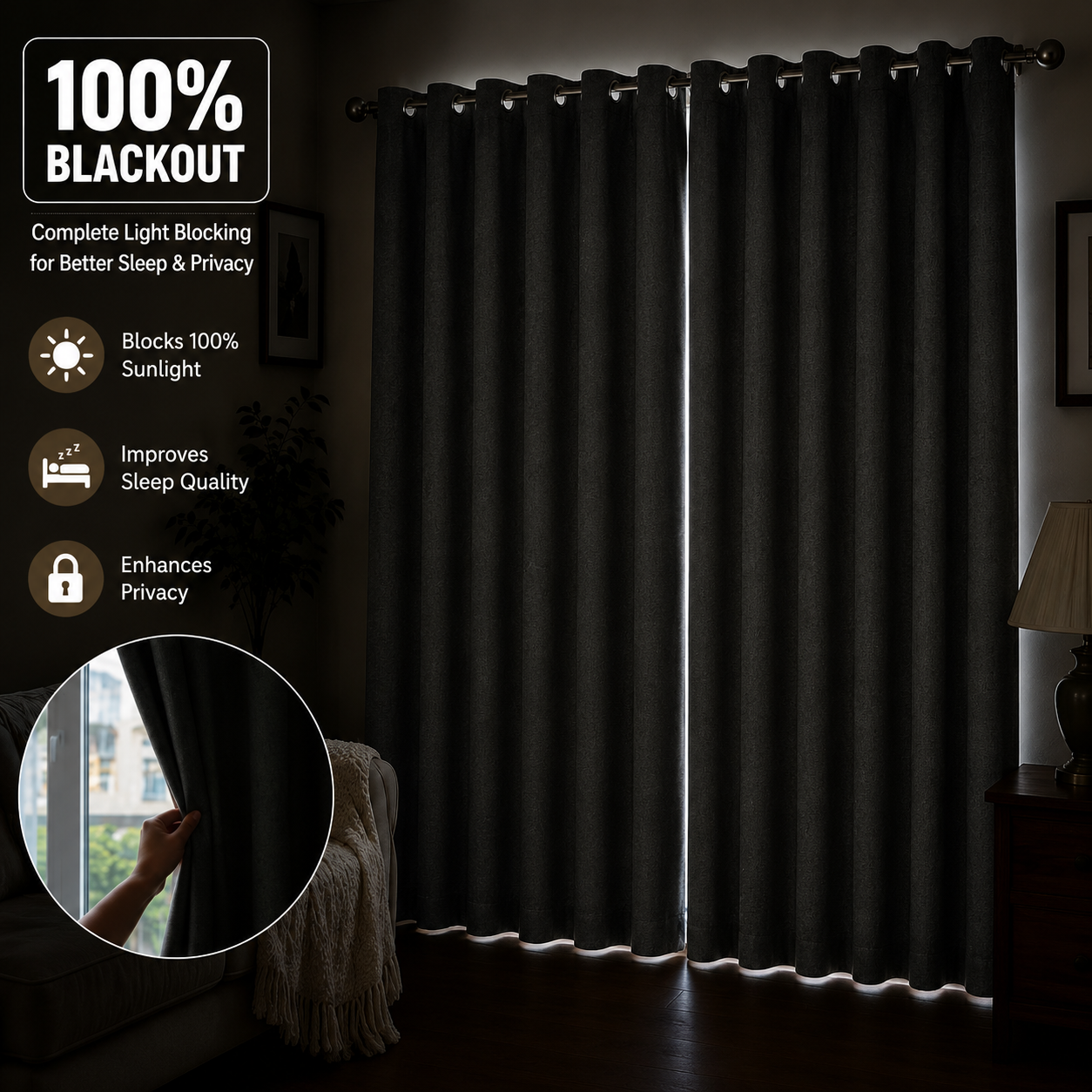 100% Blackout Curtains Jute Finish Stuff - Grey