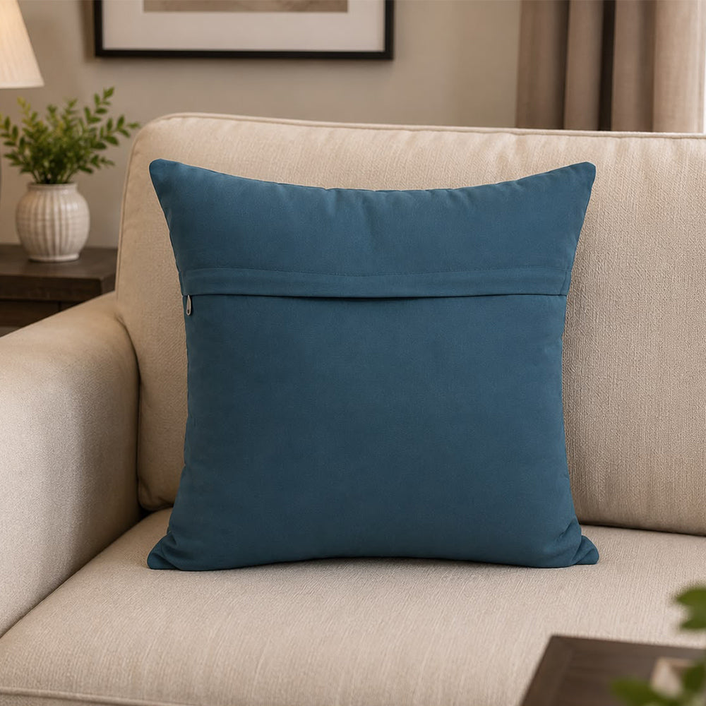 Royal Flora Quilted Cushion Cover 16 × 16 Inches – Blue