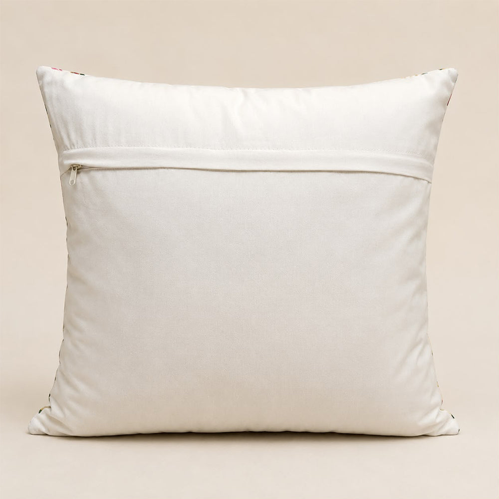 Flora Quilted Cushion Cover – Ivory | 16 × 16 Inches