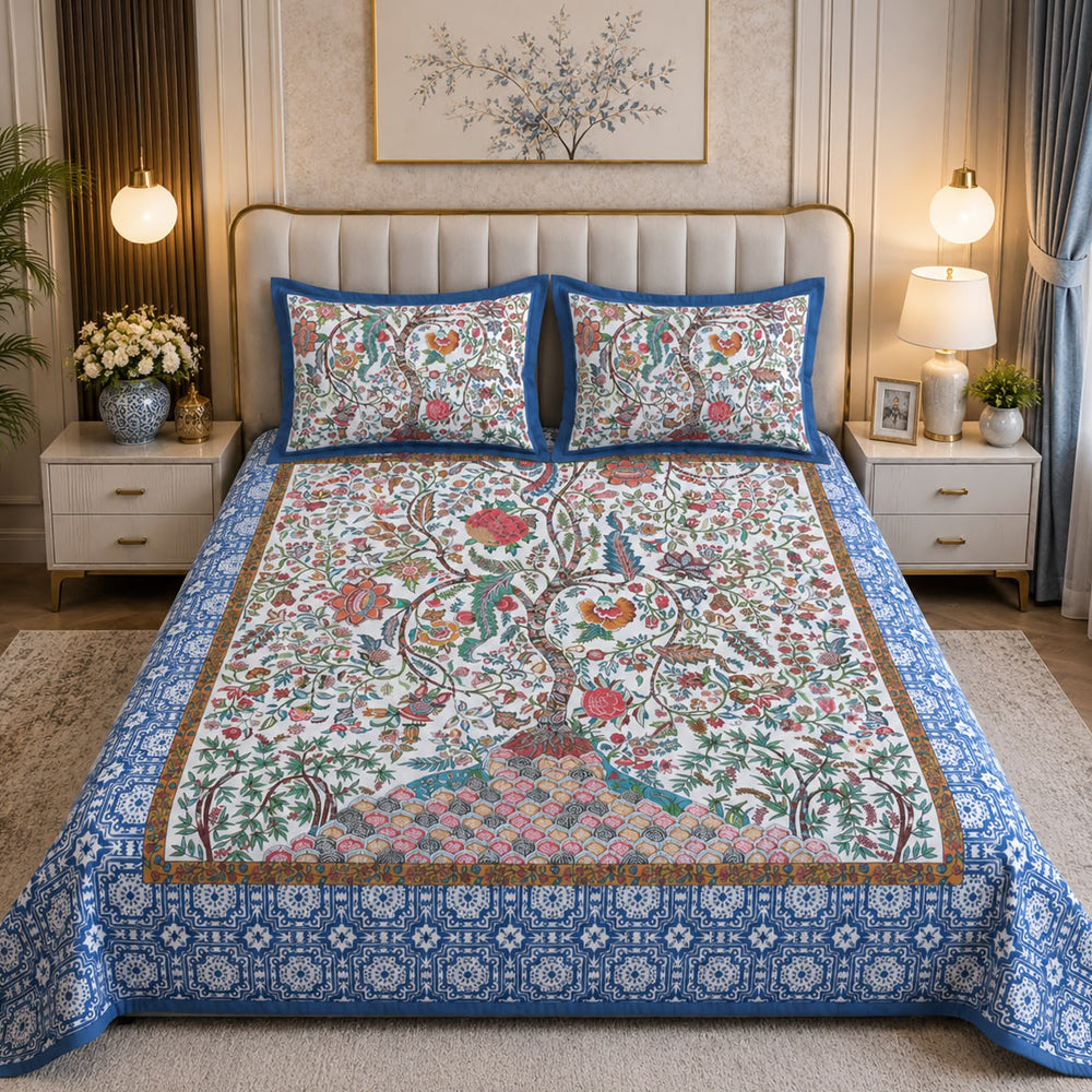 Neelrang Heritage Floral Printed Cotton Bedsheet