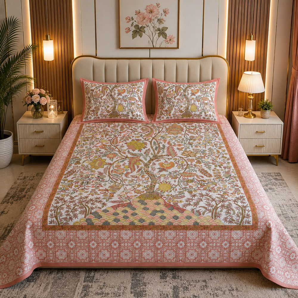 Gulnaar Heritage Floral Printed Cotton Bedsheet