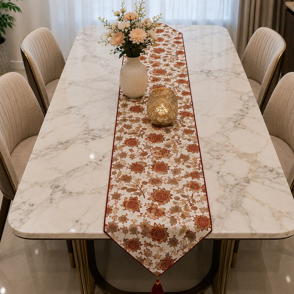 Rust & Ivory Botanical Premium Table Runner – 16 × 72 Inches