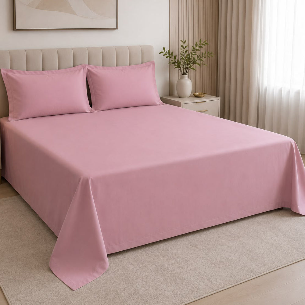 Dusty Pink Solid 300 TC 100% Cotton King Size Bed Sheet Set