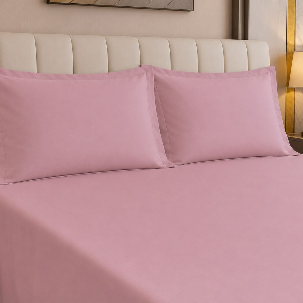 Dusty Pink Solid 300 TC 100% Cotton King Size Bed Sheet Set
