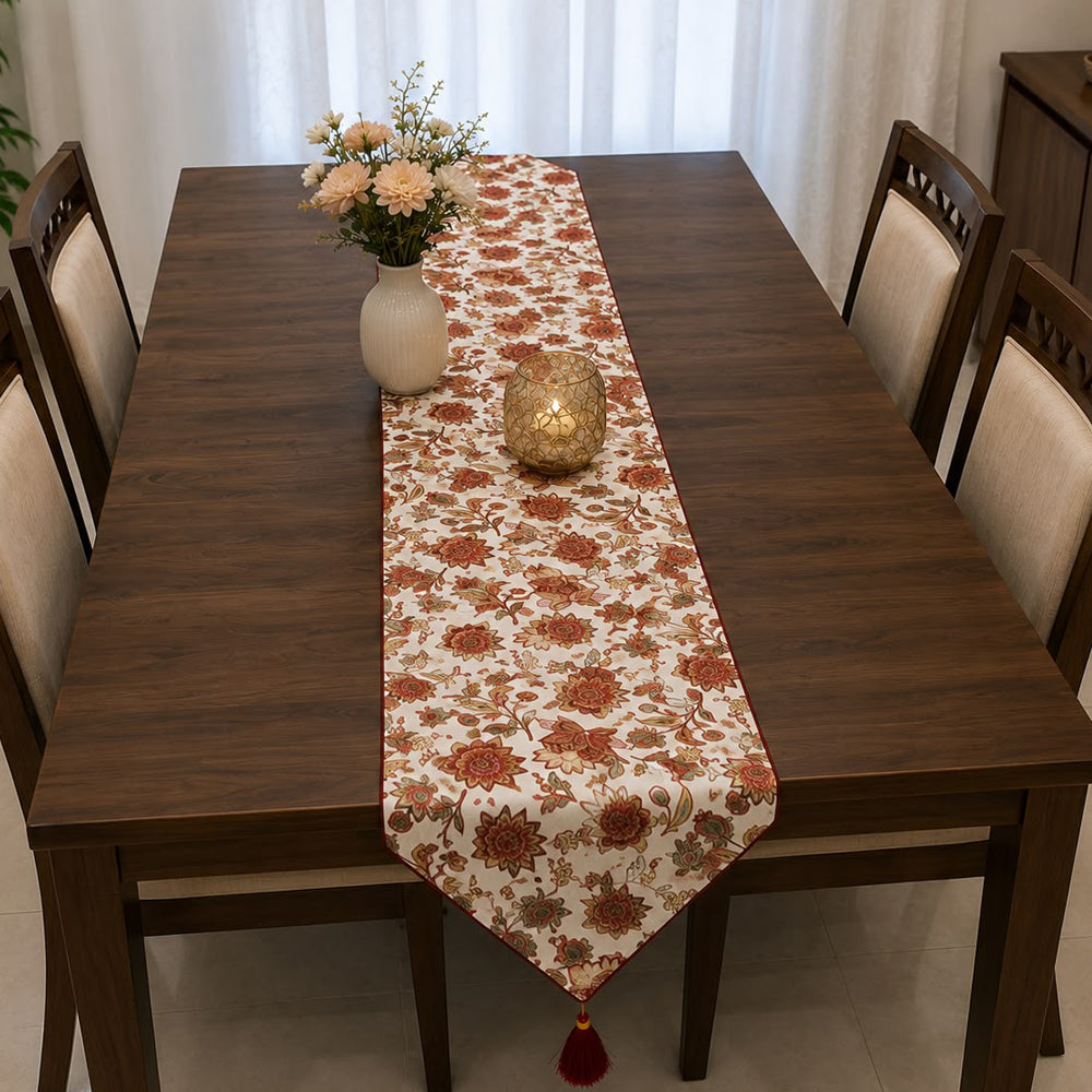 Rust & Ivory Botanical Premium Table Runner – 16 × 72 Inches