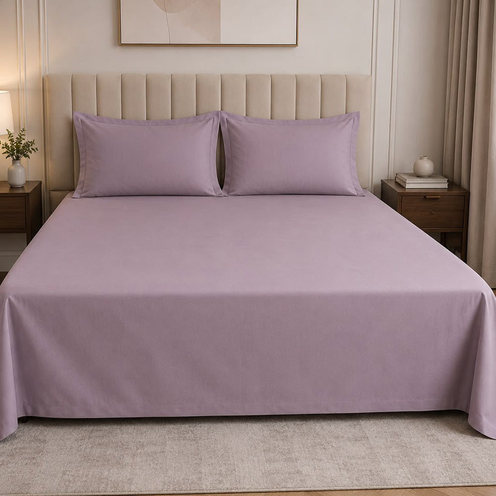 Dusty Lavender Solid 300 TC 100% Cotton King Size Bed Sheet Set