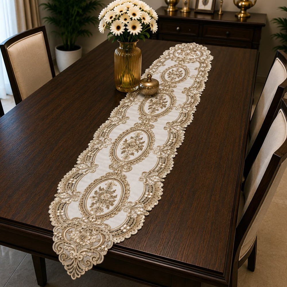 Royal Medallion Embroidered Table Runner – 16 × 72 Inches