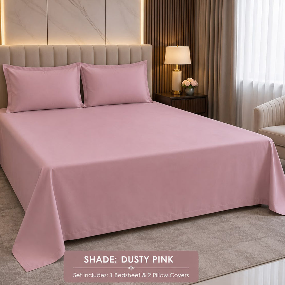 Dusty Pink Solid 300 TC 100% Cotton King Size Bed Sheet Set