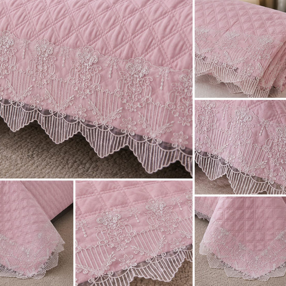Romantic Pink Designer Lace 5 Piece Bed Cover Set with Cushion Covers