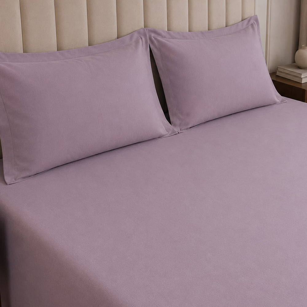 Dusty Lavender Solid 300 TC 100% Cotton King Size Bed Sheet Set