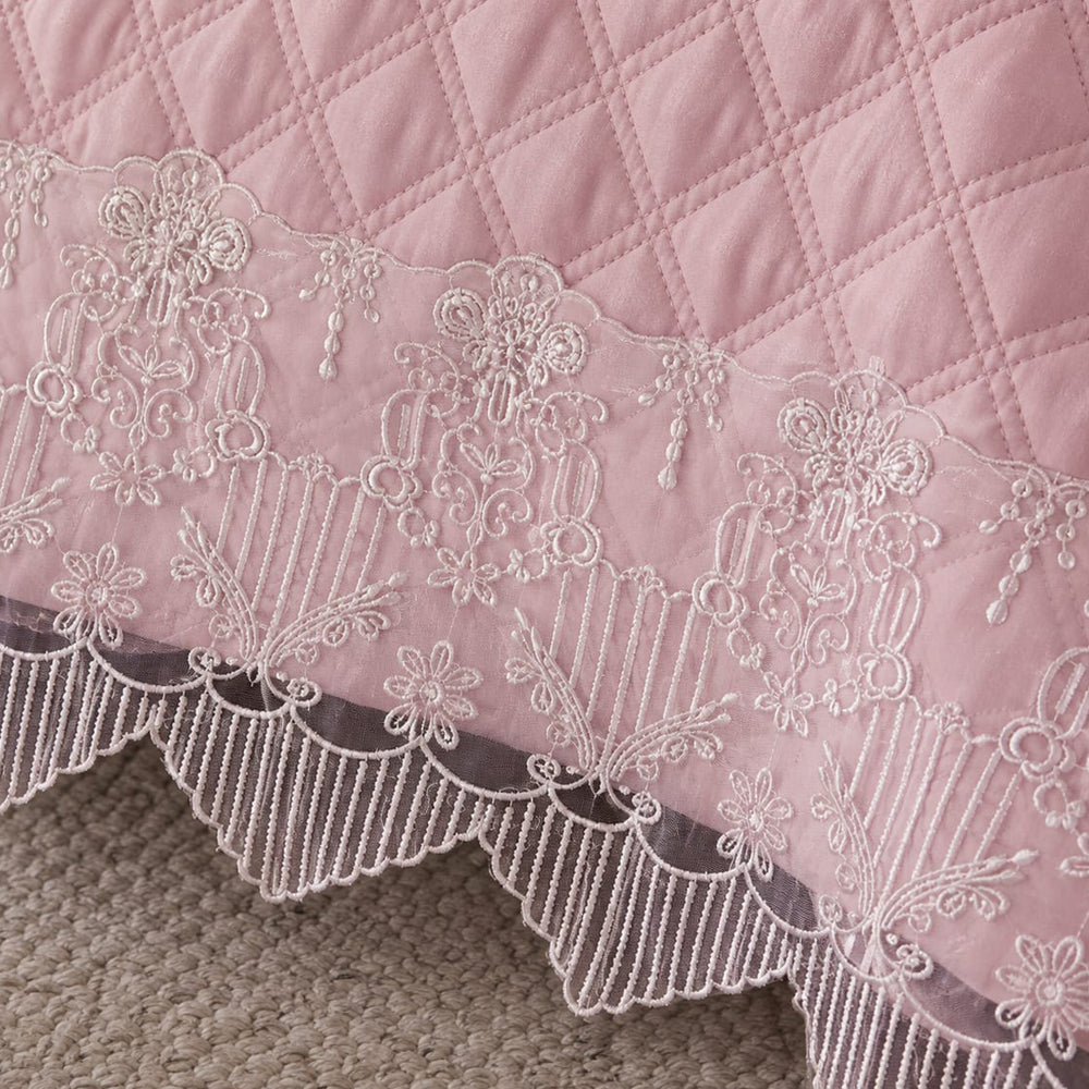 Romantic Pink Designer Lace 5 Piece Bed Cover Set with Cushion Covers