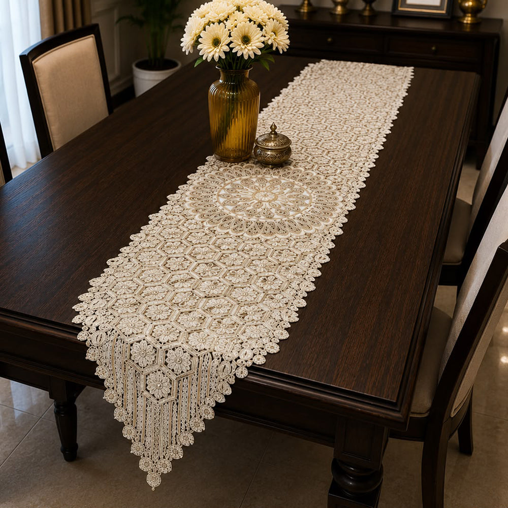 Imperial Mandala Embroidered Table Runner – 16 × 72 Inches
