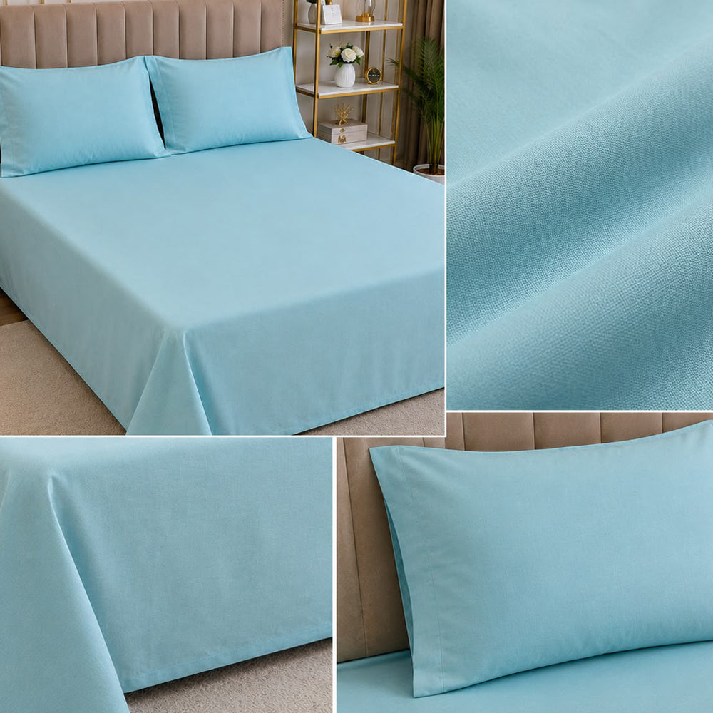 Light Blue Solid 300 TC 100% Cotton King Size Bed Sheet Set