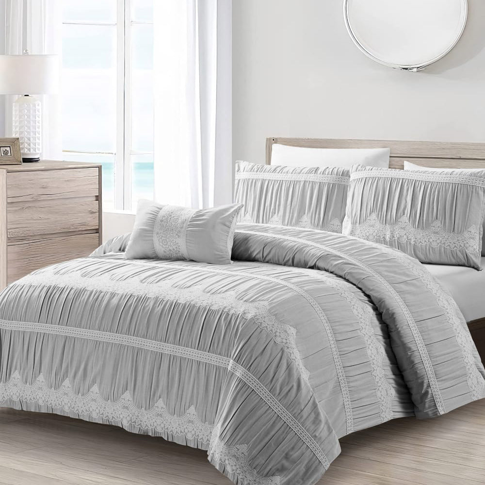 Royal Lace Elegance Comforter Set – Pearl Grey – 5 Pieces