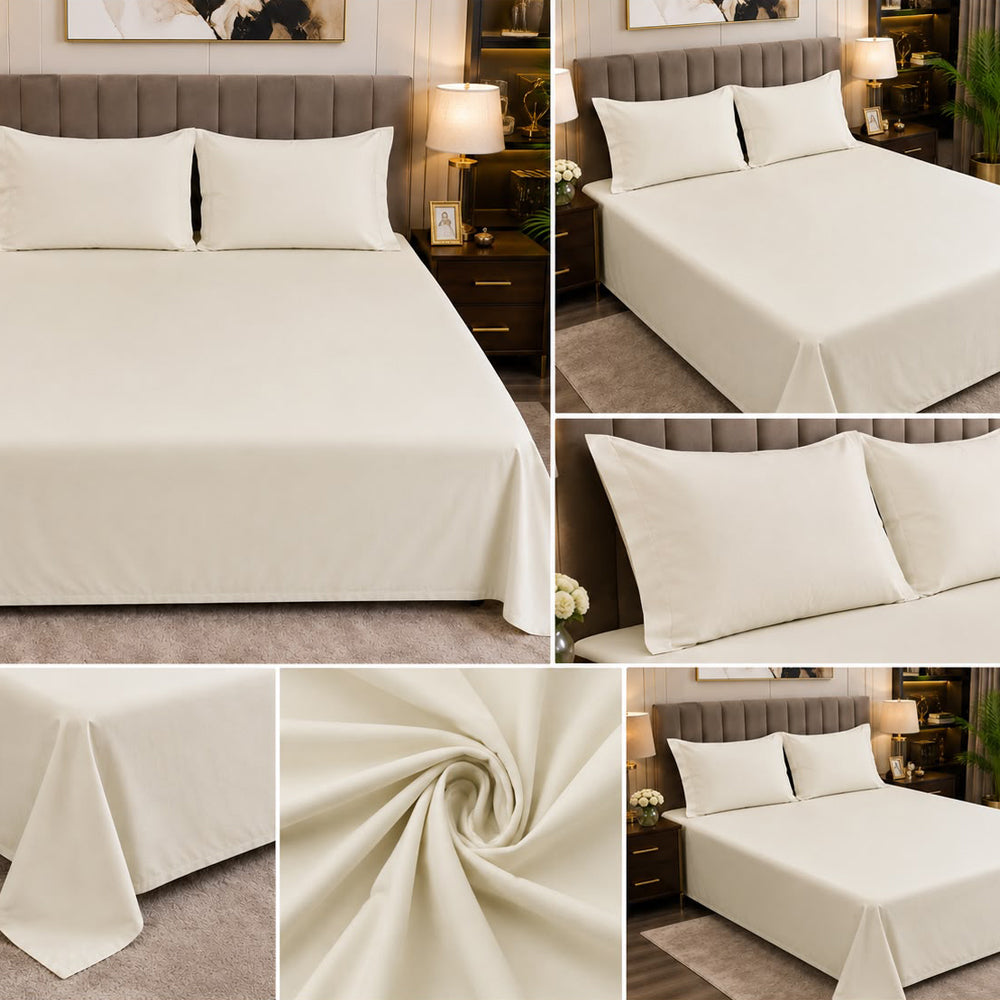 Ivory Solid 300 TC 100% Cotton King Size Bed Sheet Set