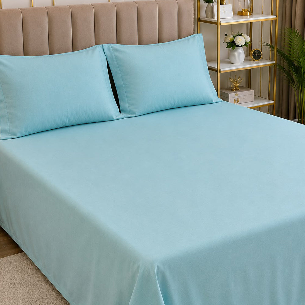 Light Blue Solid 300 TC 100% Cotton King Size Bed Sheet Set
