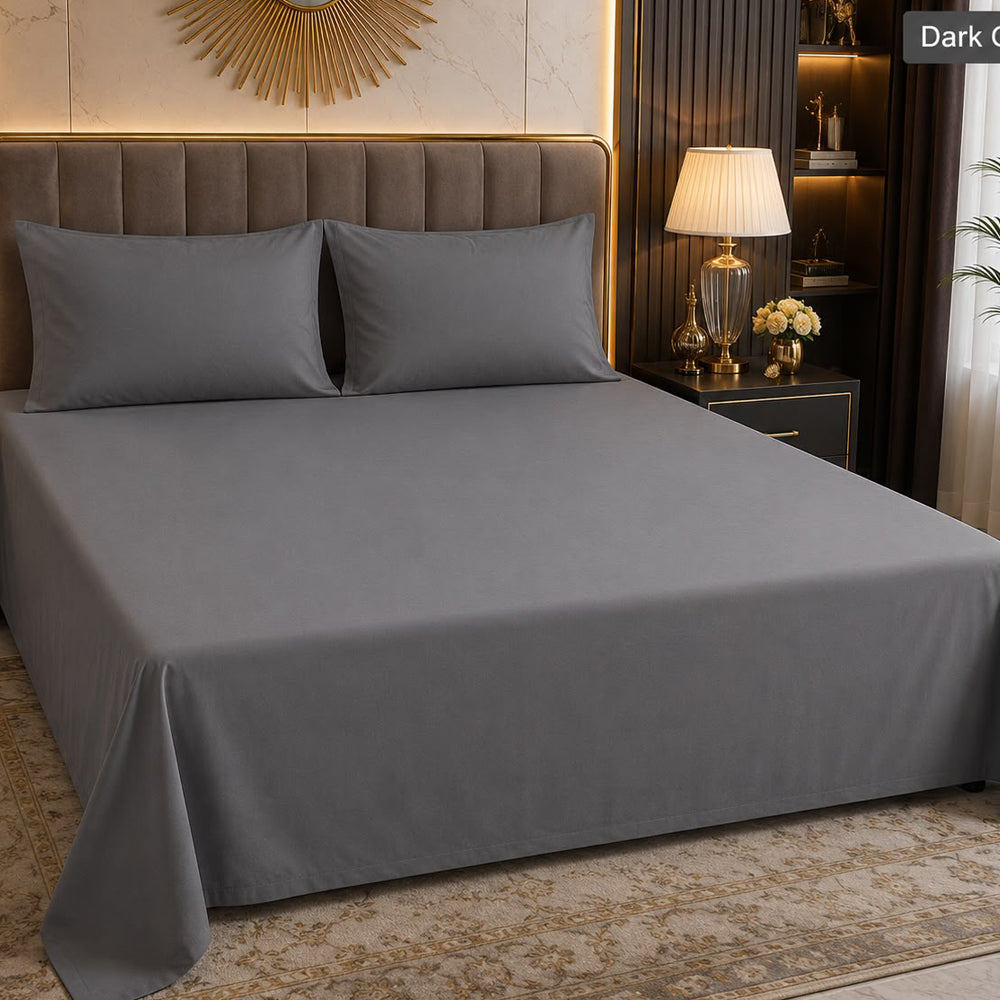 Dark Grey Solid 300 TC 100% Cotton King Size Bed Sheet Set