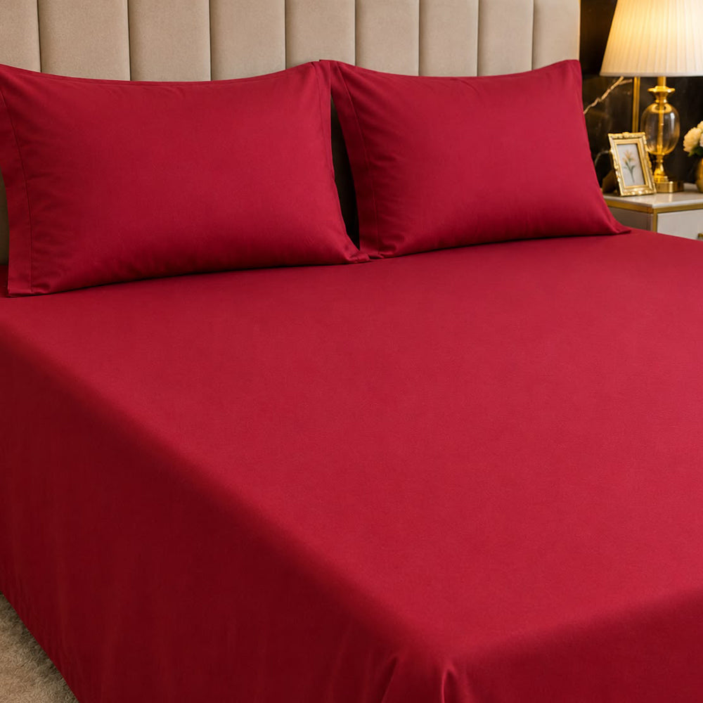 Maroon Solid 300 TC 100% Cotton King Size Bed Sheet Set